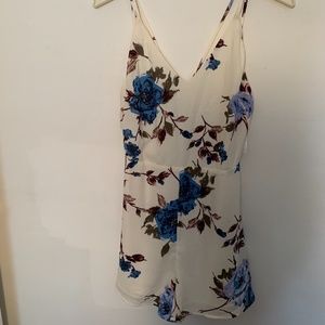 Ivory Romper with Blue and Purple Flowers